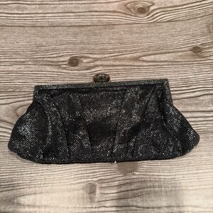 Jessica McClintock Metallic Black Evening Clutch Chain Strap Formal Bag